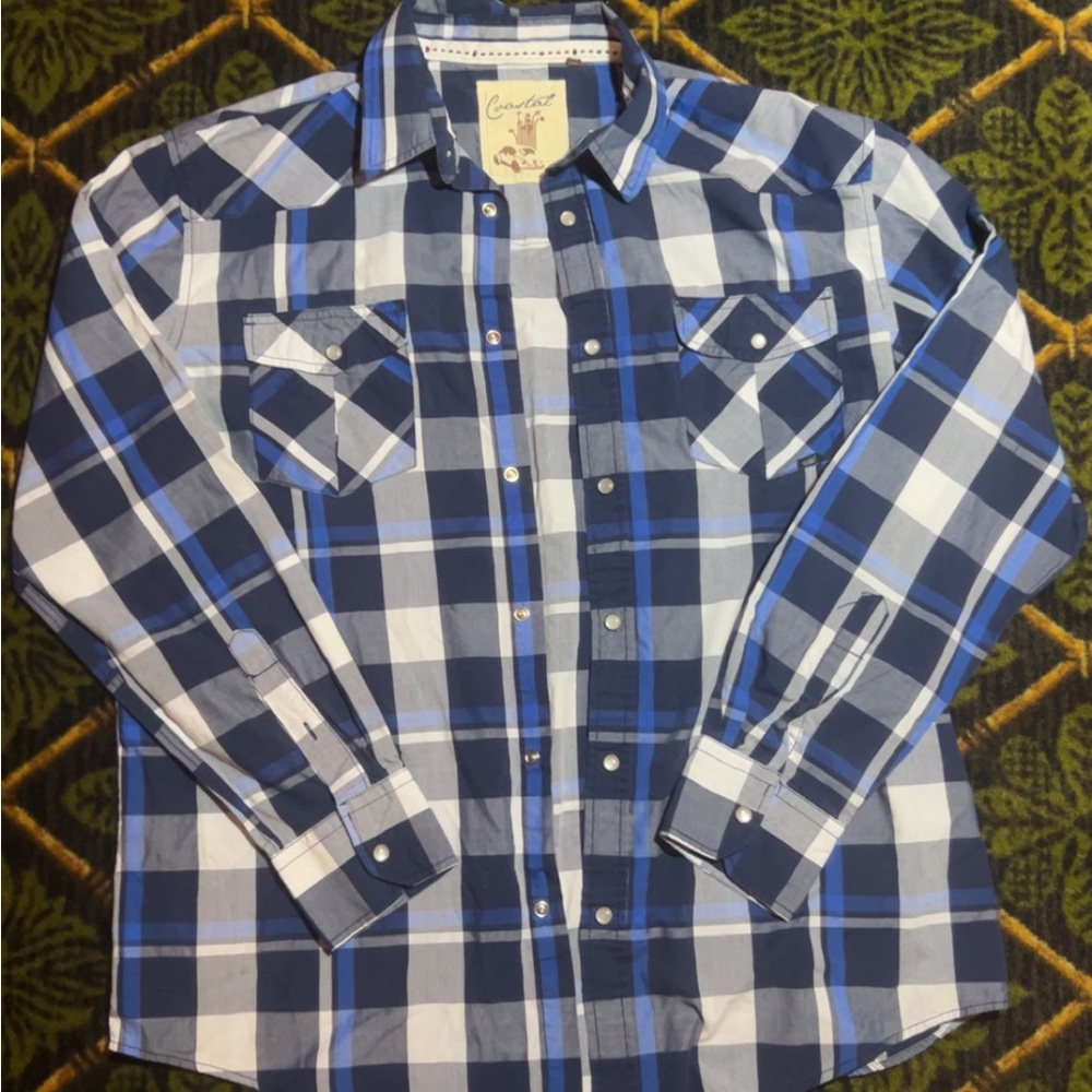 Coastal Men's blue Plaid button-up